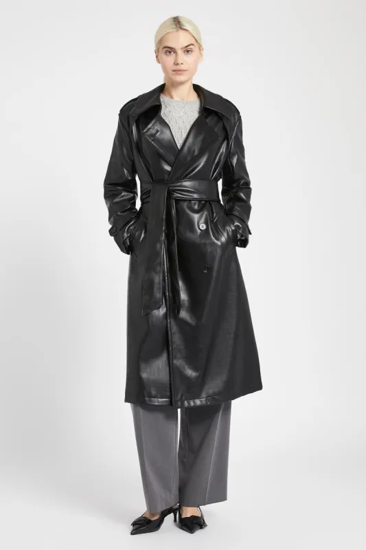 Oversized Leather Belted Trench Coat - Black sold by Because of Alice