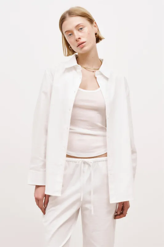 Linen Long Sleeve Boyfriend Shirt - White sold by Because of Alice