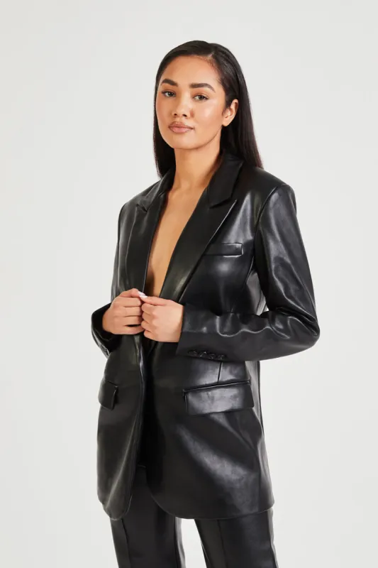 Leather Boyfriend Blazer - Black sold by Because of Alice