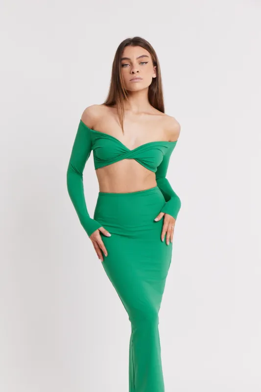 Longsleeve Twist Front Crop Top - Parakeet Green sold by Because of Alice