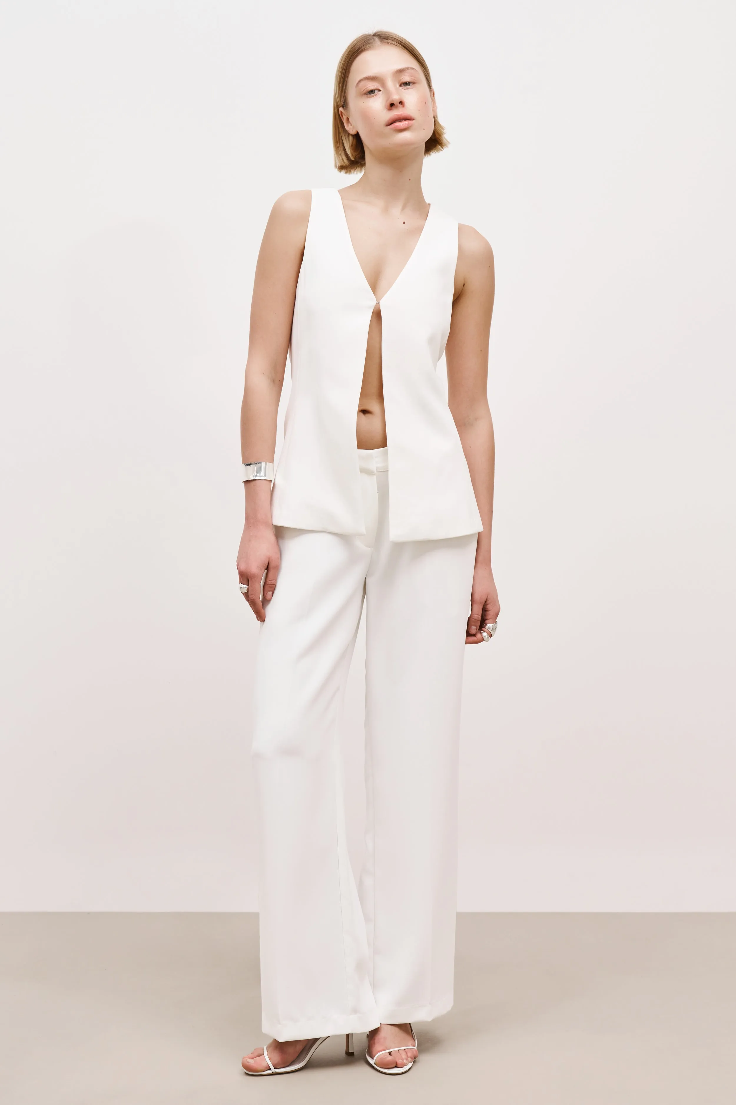Draped Mid Rise Trousers - White sold by Because of Alice product image thumbnail 3