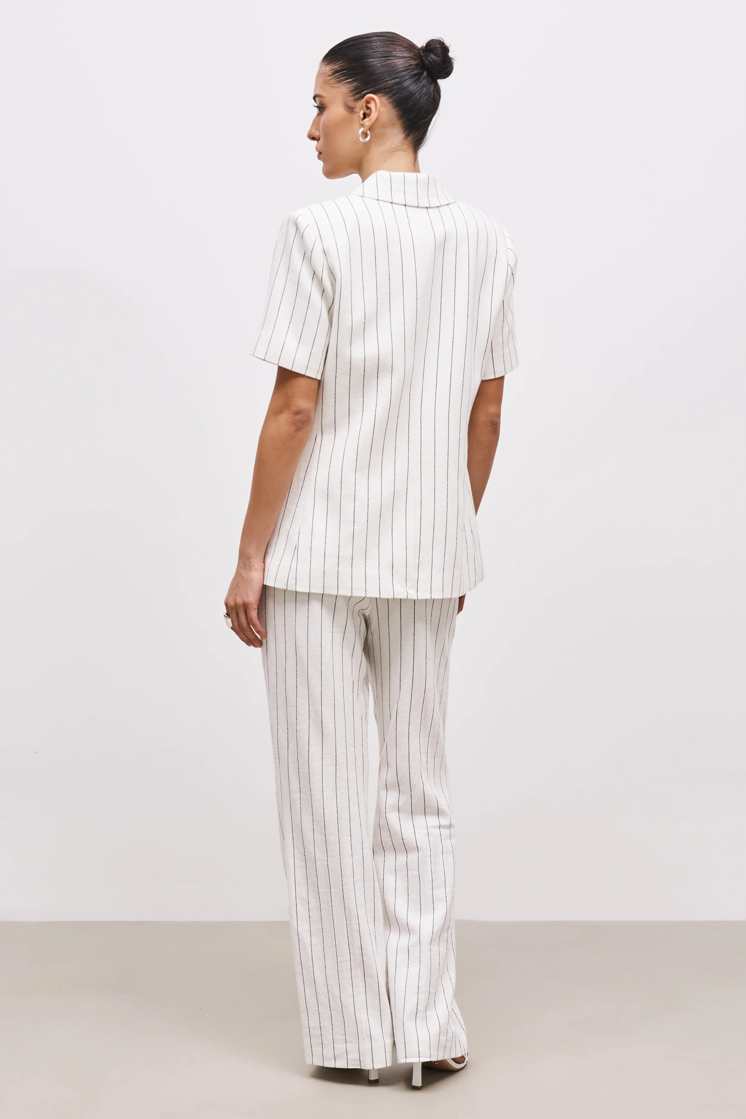 Linen Tailored Short Sleeve Blazer - Cream/Black sold by Because of Alice product image thumbnail 4