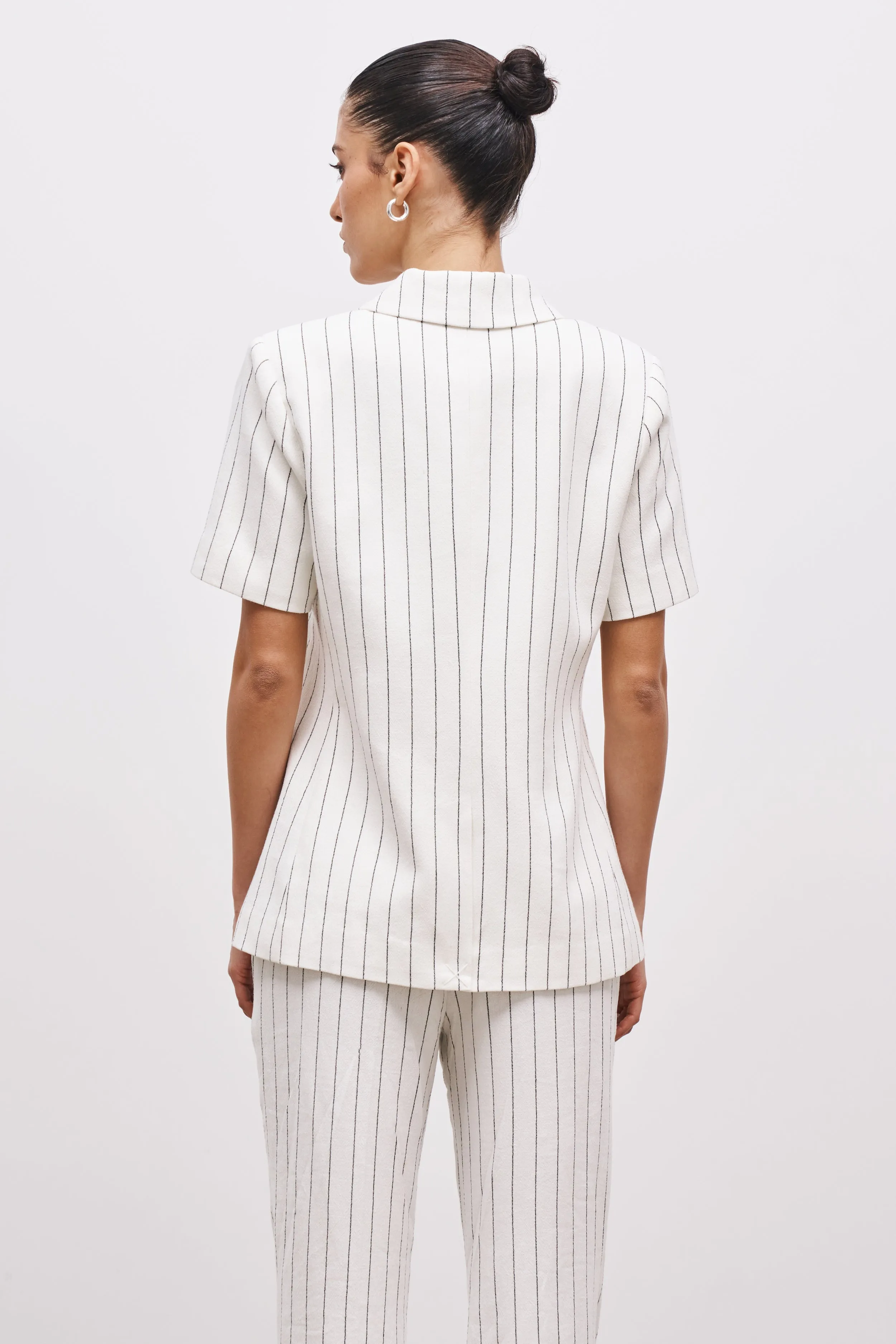 Linen Tailored Short Sleeve Blazer - Cream/Black sold by Because of Alice product image thumbnail 2