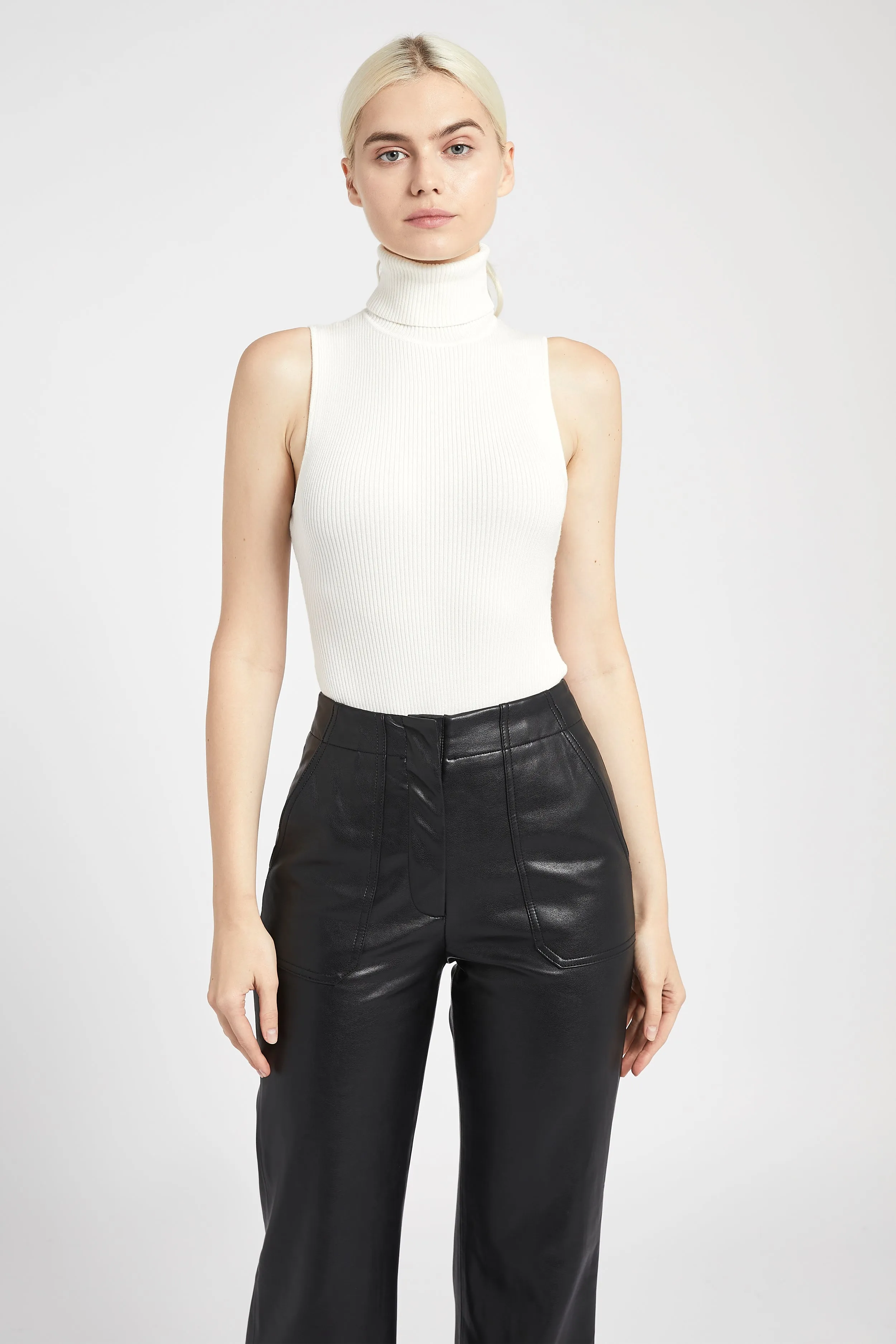 Sleeveless Roll Neck Knit Bodysuit - White sold by Because of Alice product image thumbnail 4