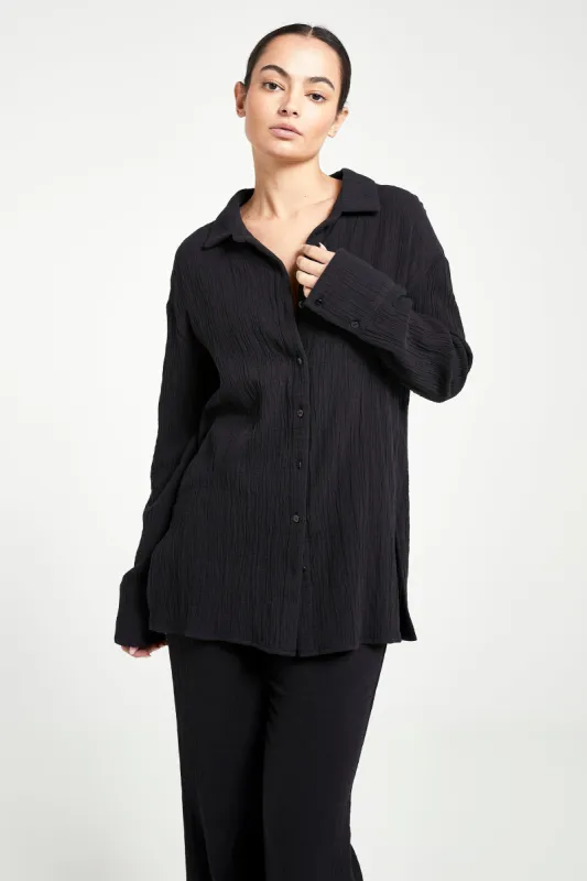 Cotton Crinkle Oversized Shirt - Black sold by Because of Alice