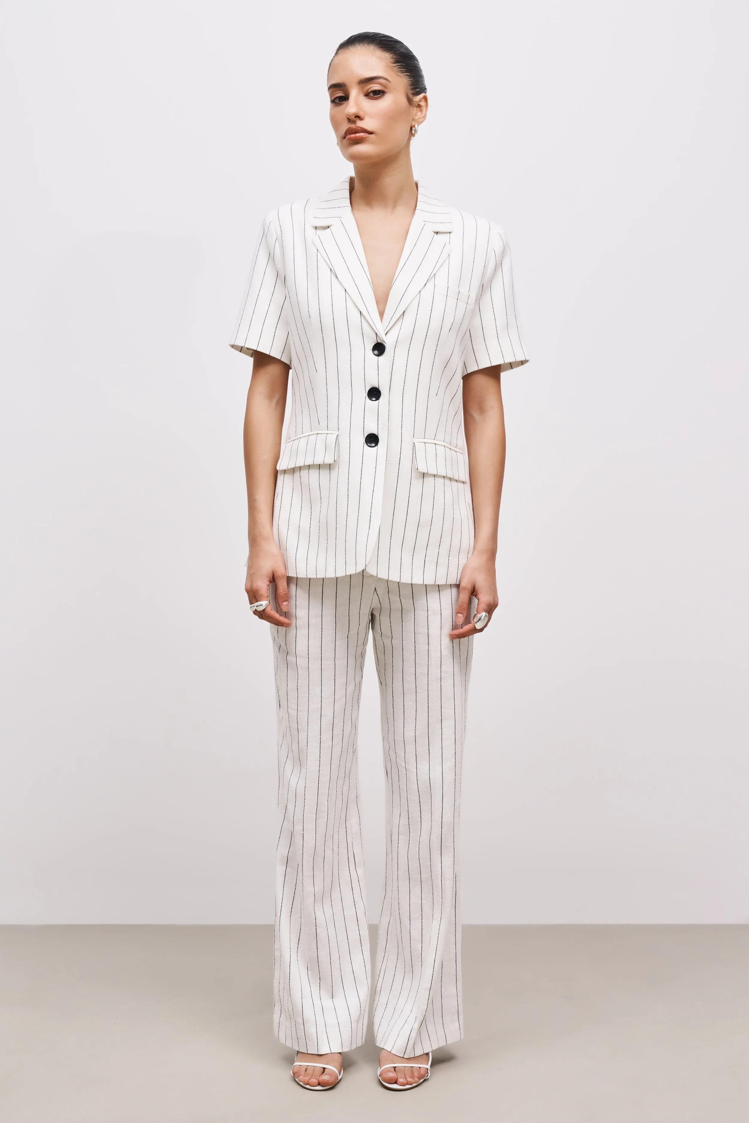 Tailored Linen Trousers - Cream/Black sold by Because of Alice