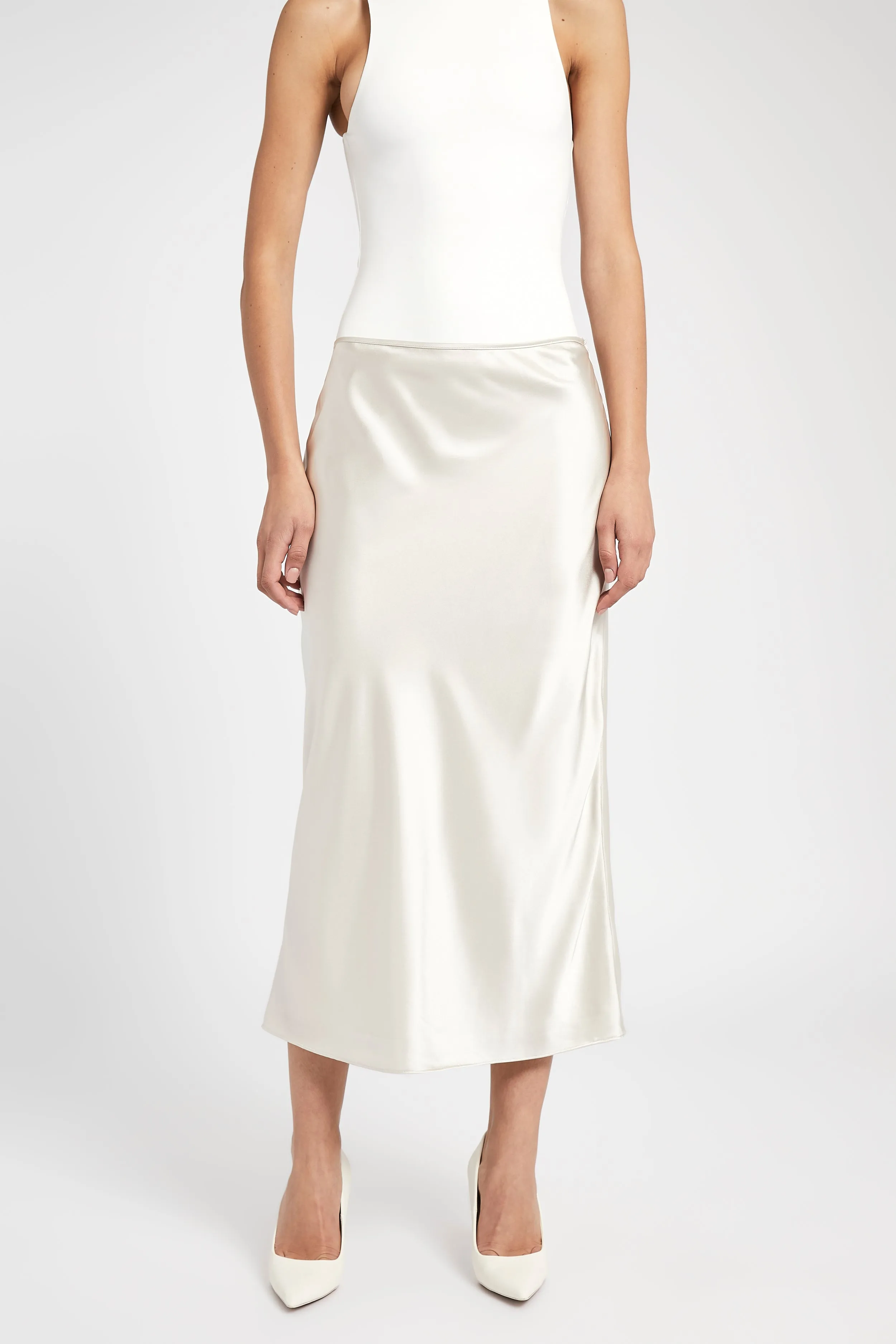 Satin Slip Midi Skirt - Champagne sold by Because of Alice product image thumbnail 3