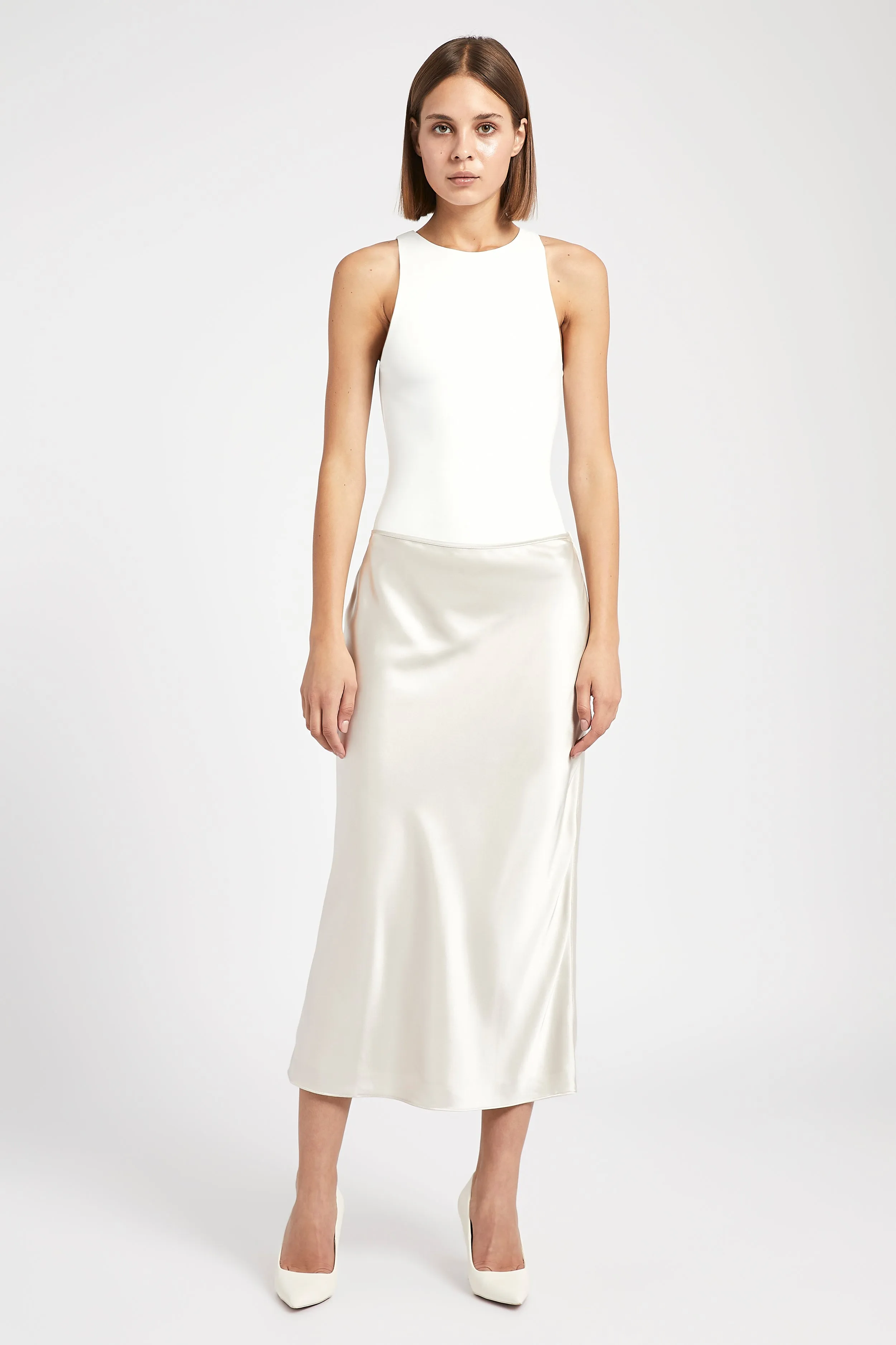 Satin Slip Midi Skirt - Champagne sold by Because of Alice