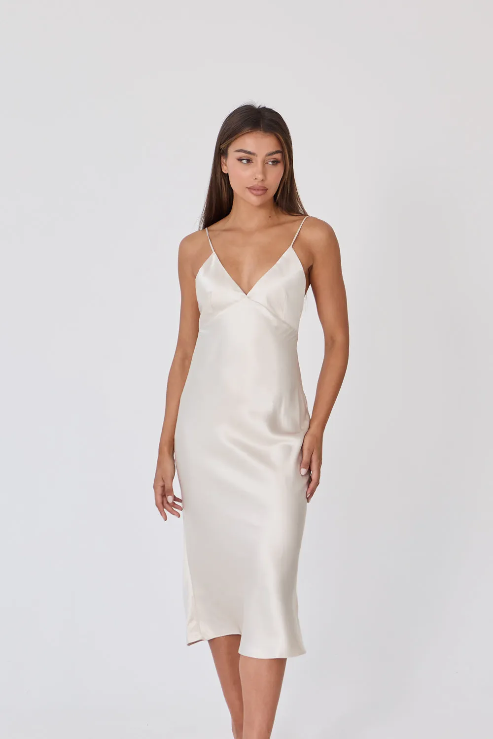 Satin Slip Midi Dress - Champagne sold by Because of Alice