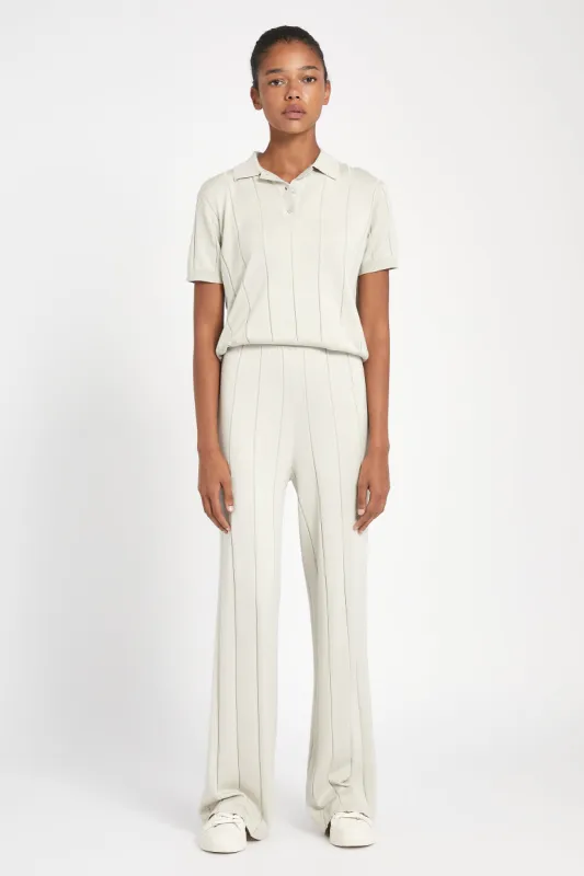 Ribbed Knit Wide Leg Trousers - Oyster sold by Because of Alice