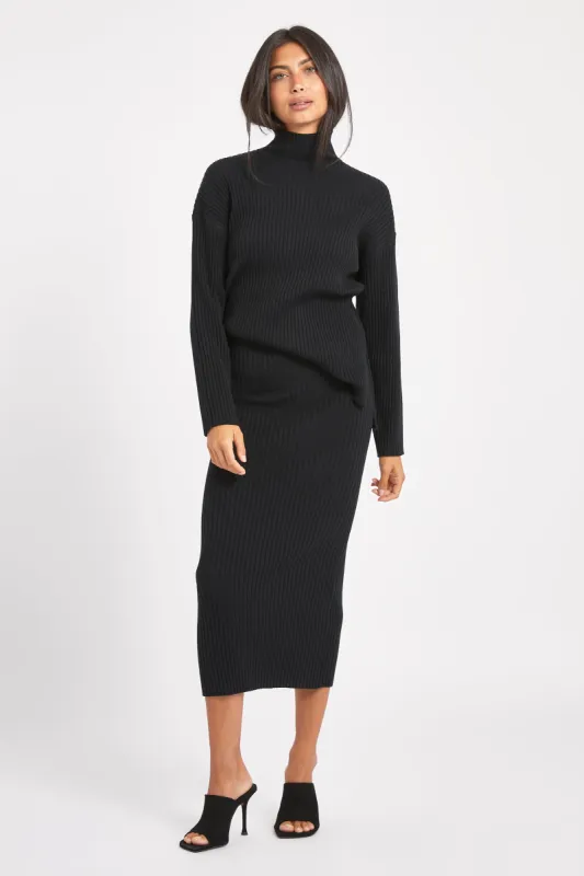 Ribbed Knit High Neck Jumper - Black sold by Because of Alice