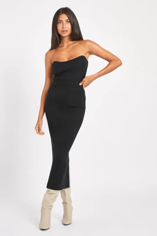 Ribbed Knit Midi Skirt - Black sold by Because of Alice