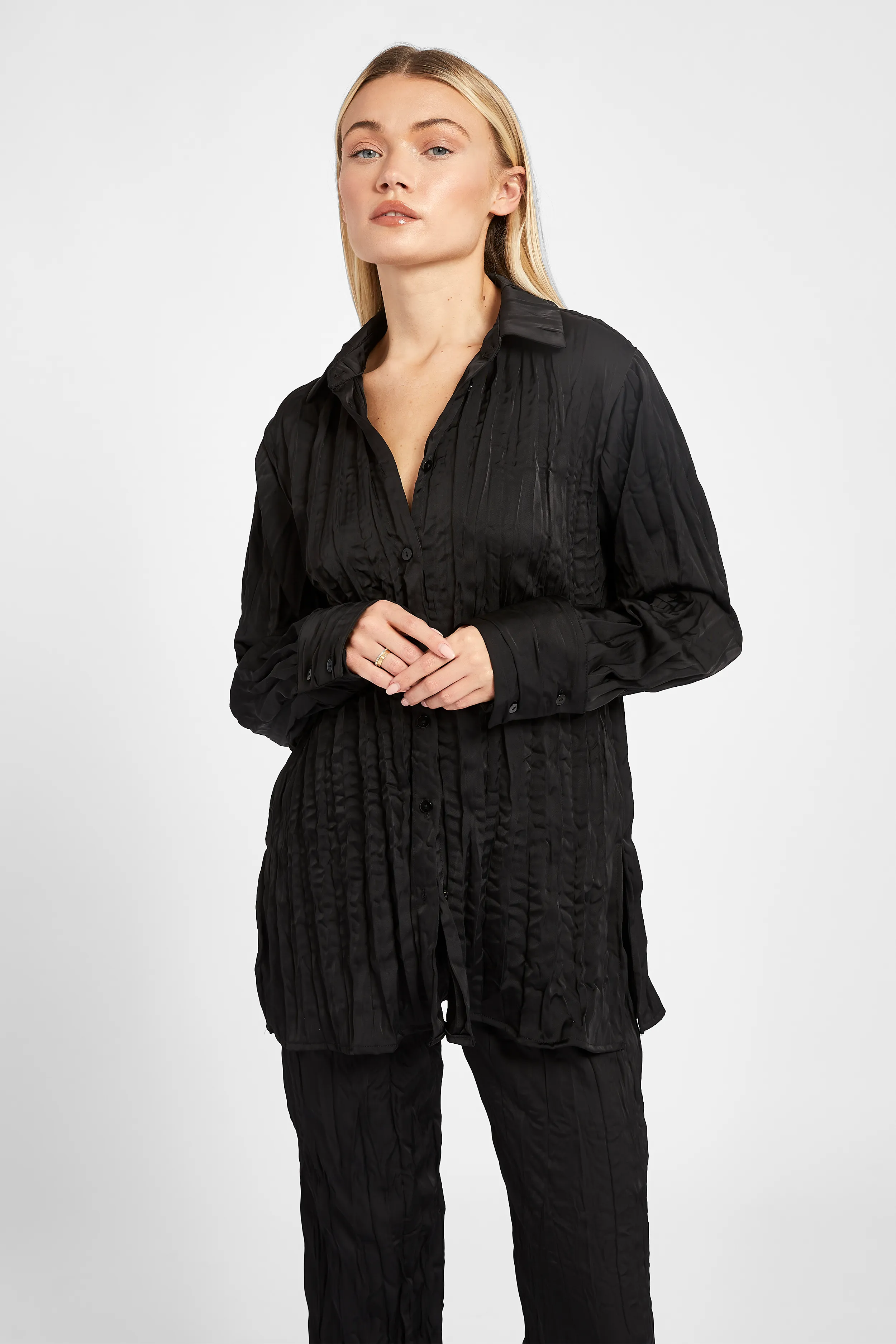 Satin Crinkle Oversized Shirt - Black sold by Because of Alice product image thumbnail 5