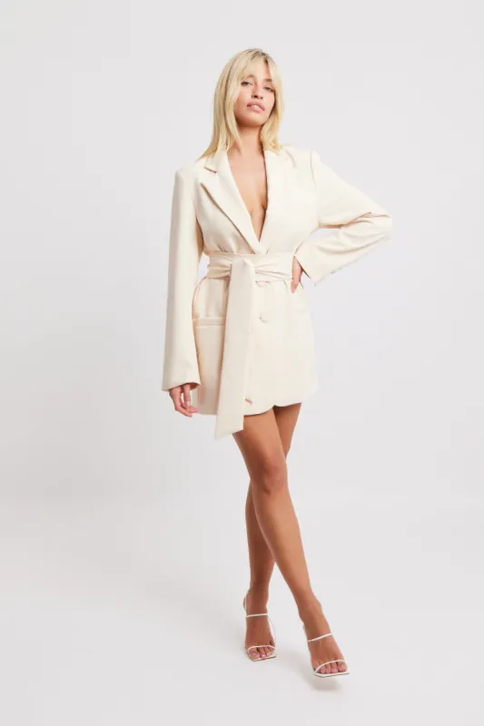 Blazer Dress With Belt - Cream sold by Because of Alice