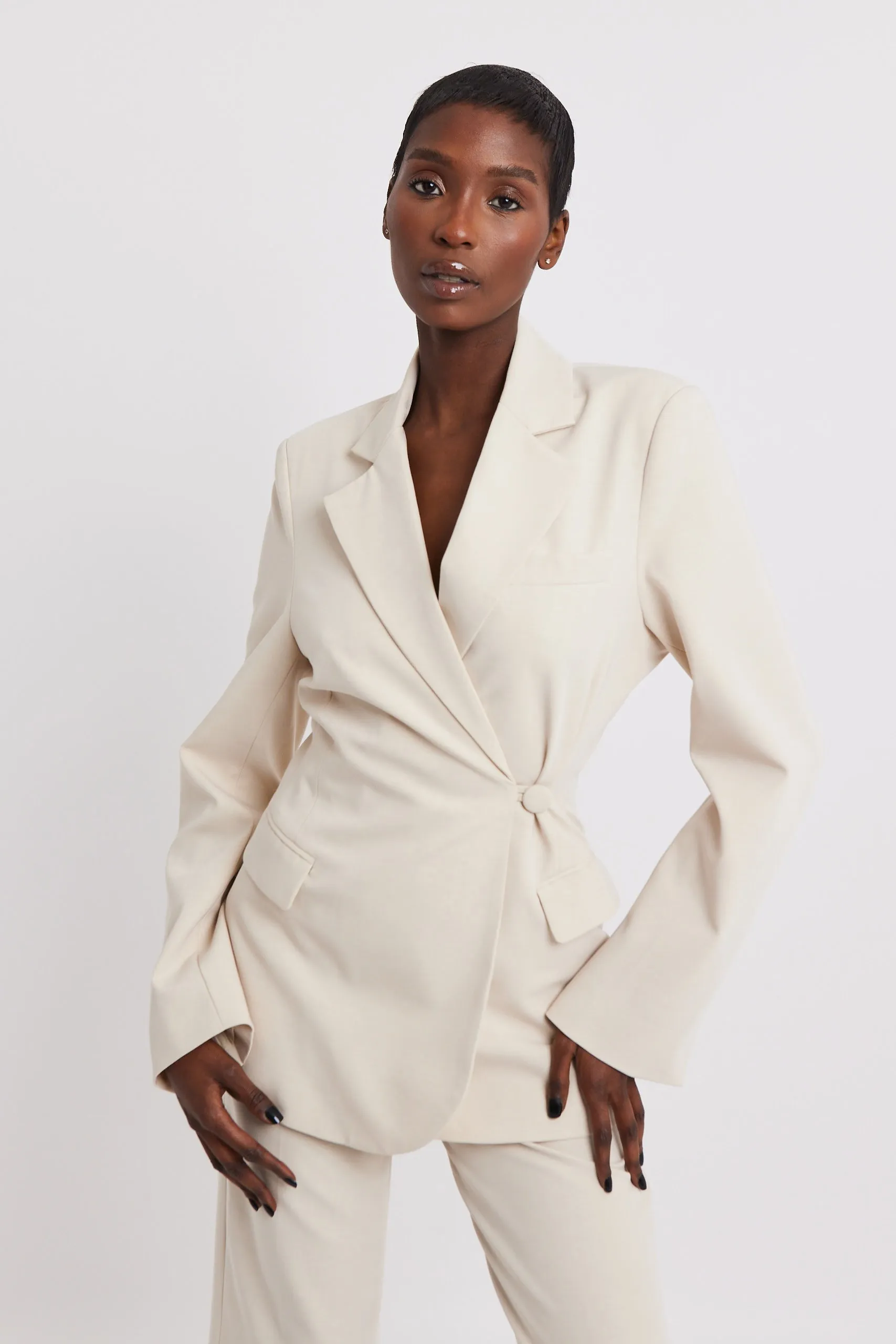 Asymmetric Wool Blend Blazer - Cream sold by Because of Alice