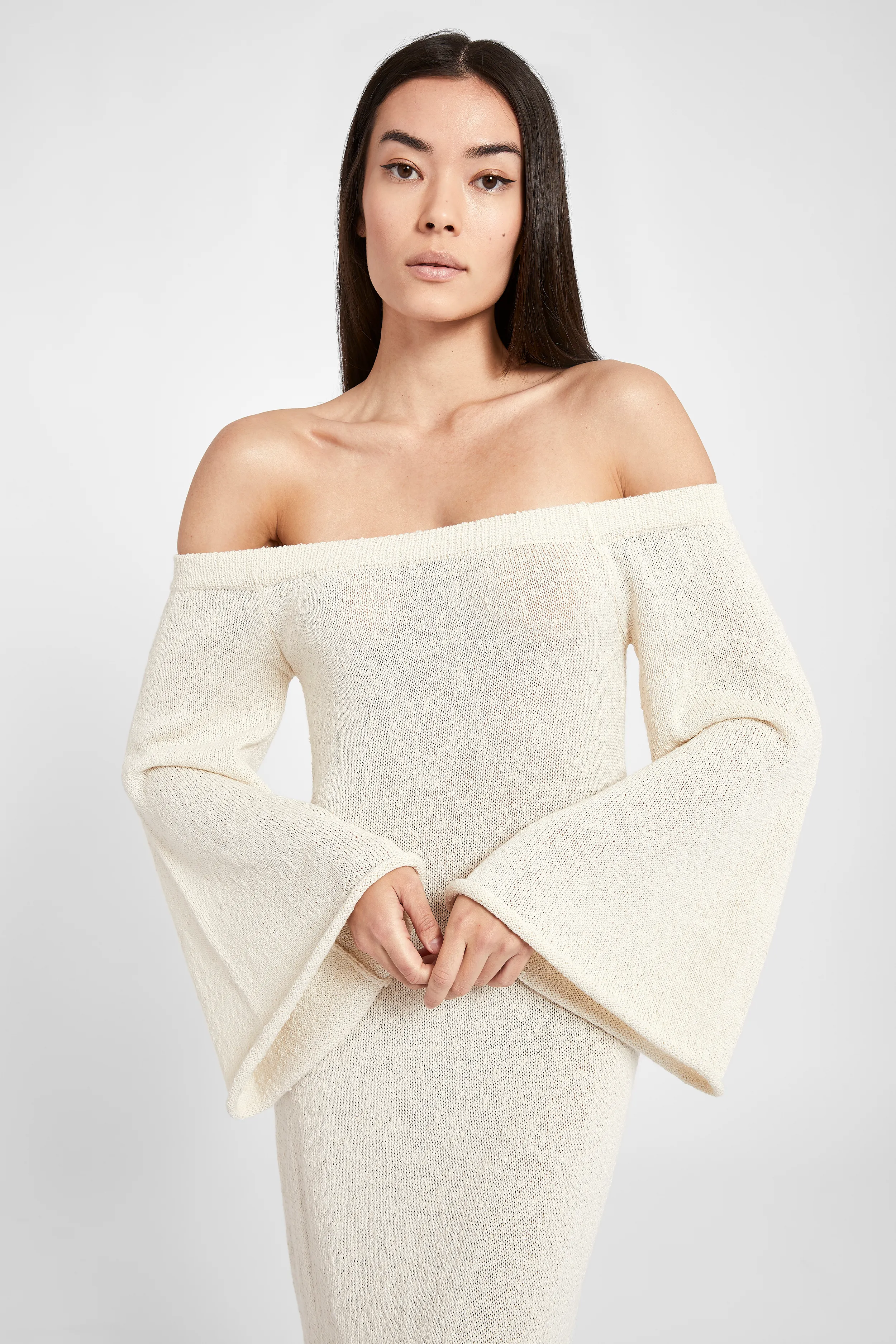 Crochet Knit Off Shoulder Maxi Dress - Cream sold by Because of Alice product image thumbnail 3