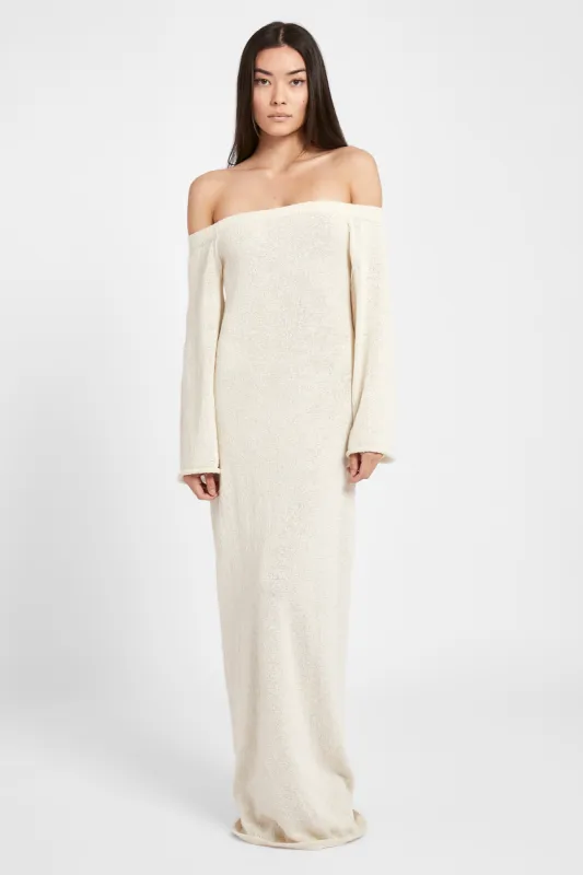 Crochet Knit Off Shoulder Maxi Dress - Cream sold by Because of Alice