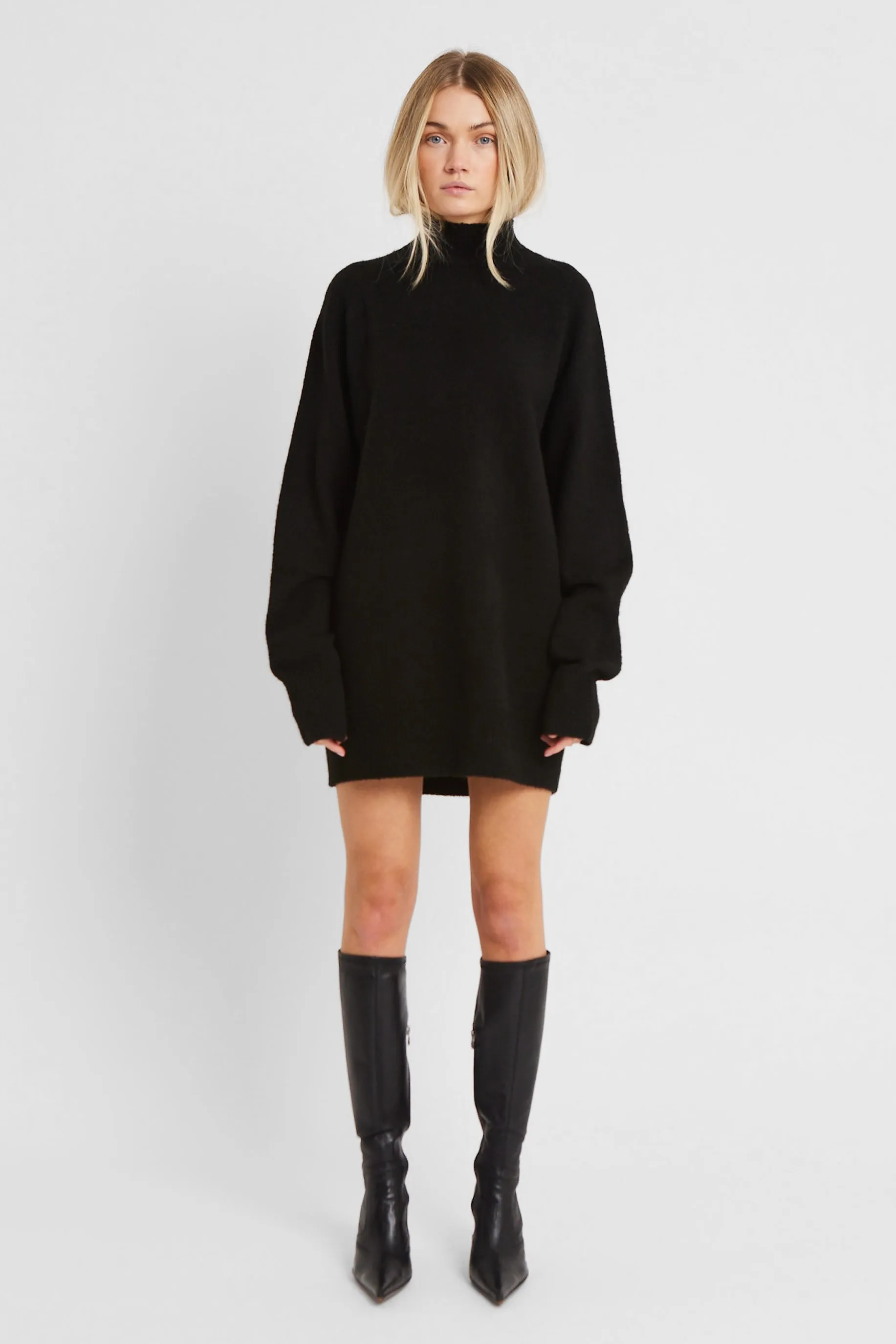 Soft Brushed High Neck Jumper Dress - Black sold by Because of Alice