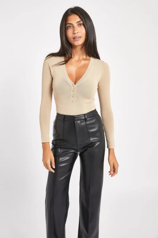 Fine Knit Henley Bodysuit - Oak sold by Because of Alice