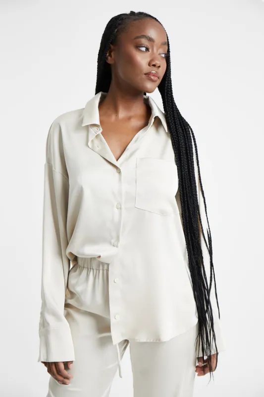 Relaxed Satin Shirt - Champagne sold by Because of Alice