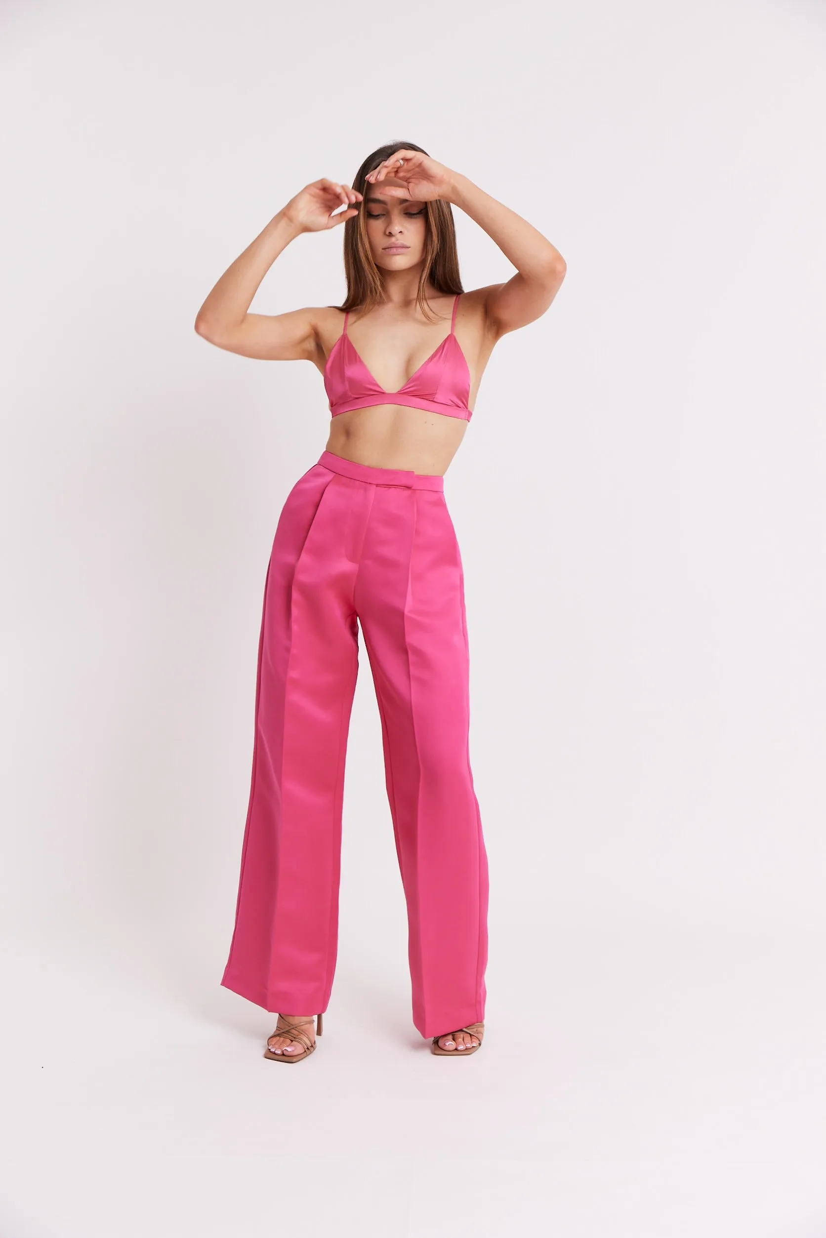 Satin Pleated Wide Leg Trousers - Flamingo Pink sold by Because of Alice product image thumbnail 2
