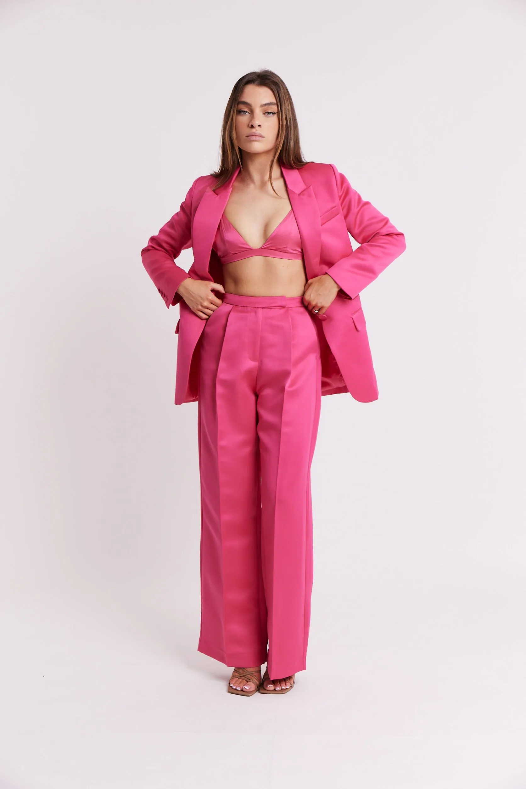 Satin Pleated Wide Leg Trousers - Flamingo Pink sold by Because of Alice product image thumbnail 3
