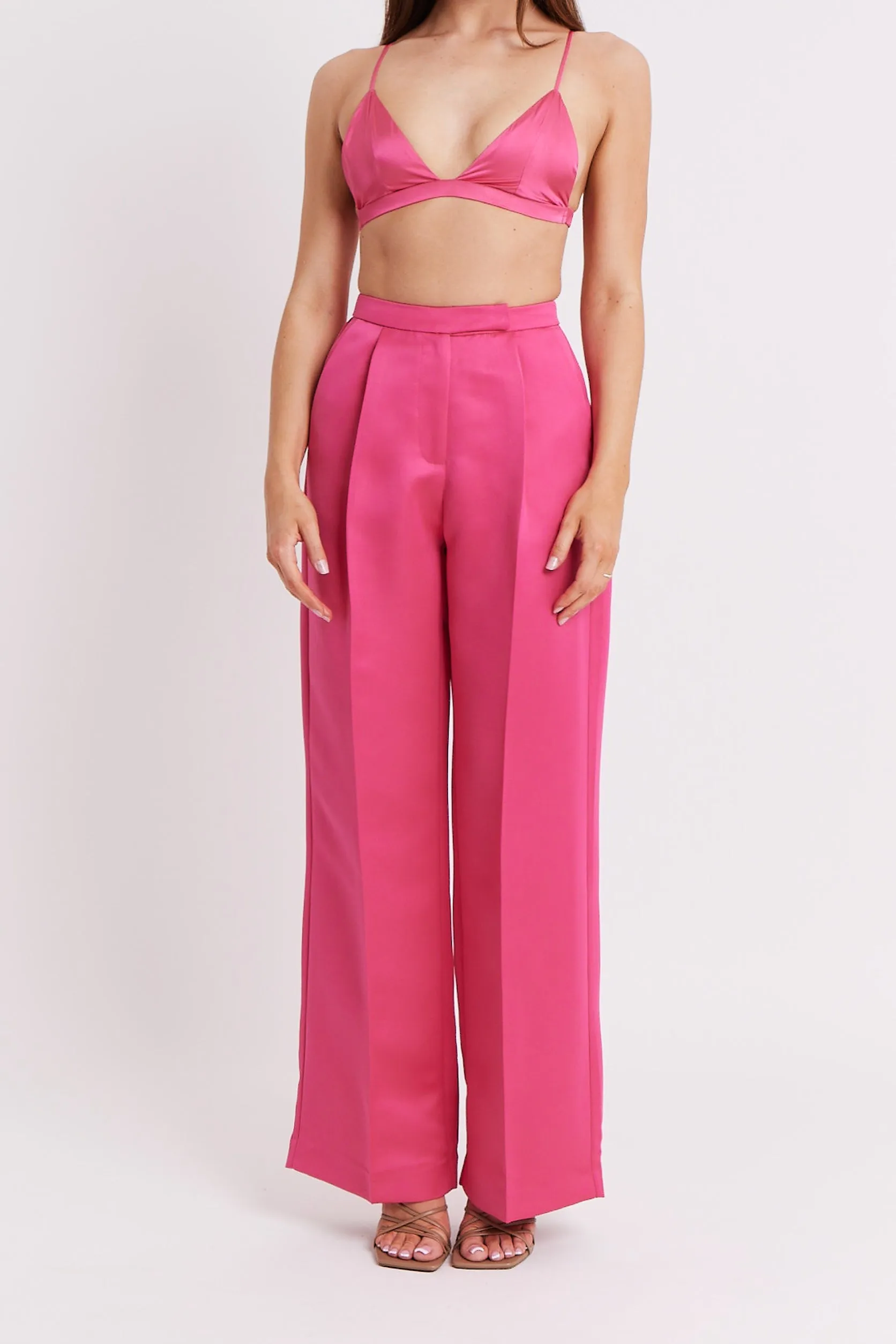 Satin Pleated Wide Leg Trousers - Flamingo Pink sold by Because of Alice product image thumbnail 5