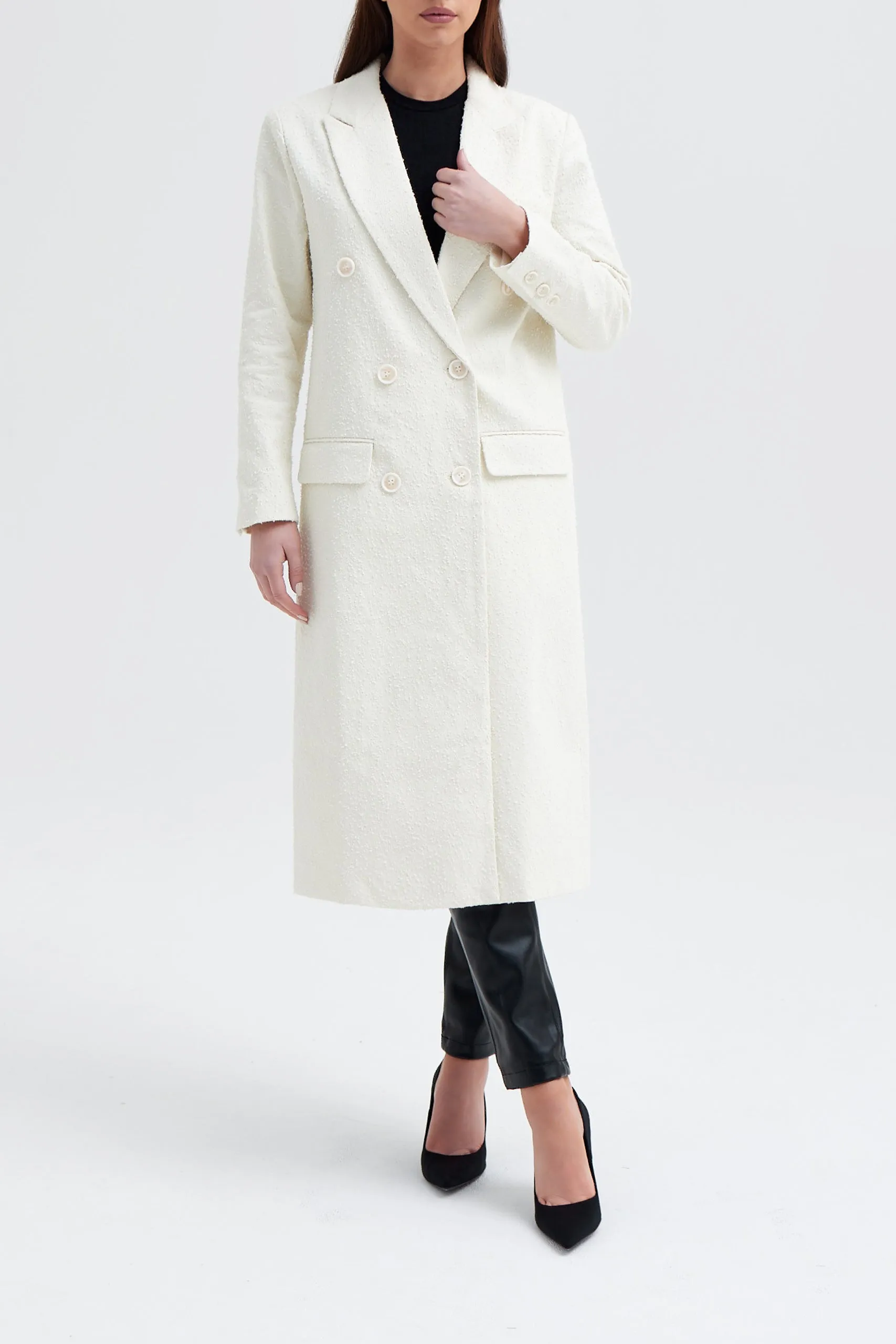 Double Breasted Boucle Coat - Cream sold by Because of Alice product image thumbnail 3