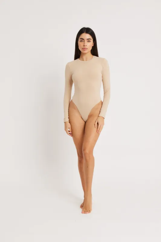 Cotton Longsleeve Bodysuit - Stone sold by Because of Alice