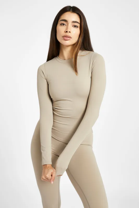 Base Sculpting Long Sleeve Top - Taupe sold by Because of Alice