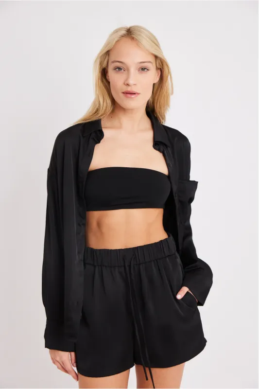 Relaxed Satin Shirt - Black sold by Because of Alice