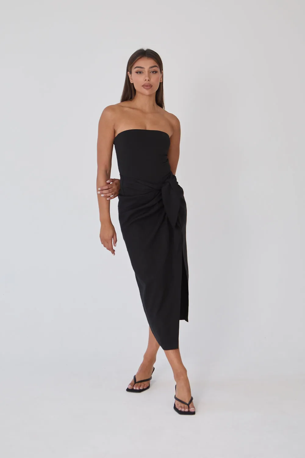 Linen Wrap Midi Skirt - Black sold by Because of Alice
