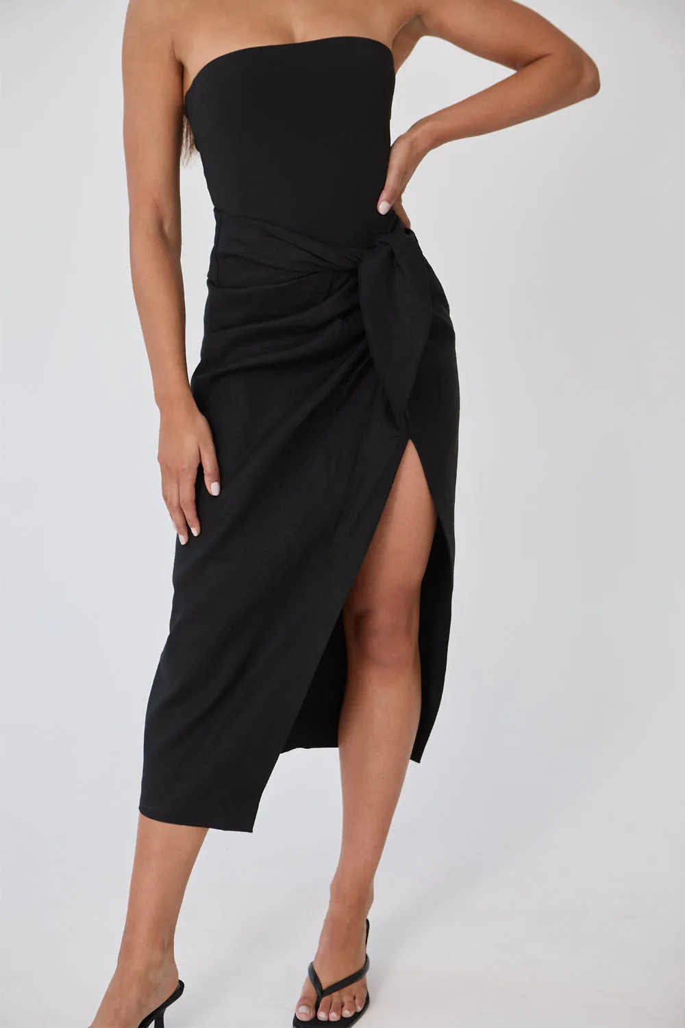 Linen Wrap Midi Skirt - Black sold by Because of Alice product image thumbnail 2