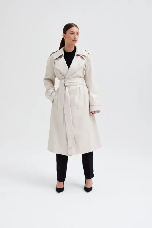 Oversized Leather Belted Trench Coat - Cream sold by Because of Alice