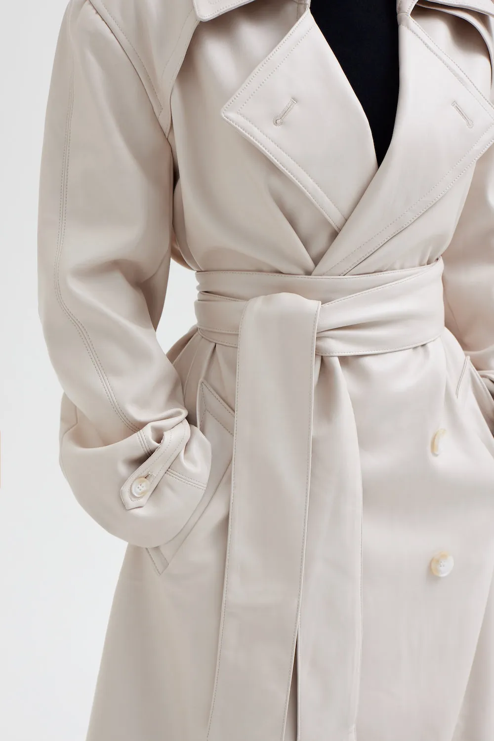 Oversized Leather Belted Trench Coat - Cream sold by Because of Alice product image thumbnail 2