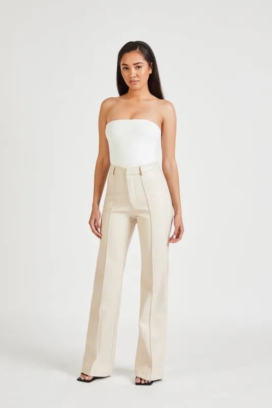 Leather Wide Leg Trousers - Cream sold by Because of Alice