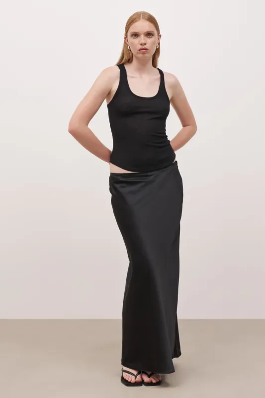 Satin Mid Rise Maxi Skirt - Black sold by Because of Alice