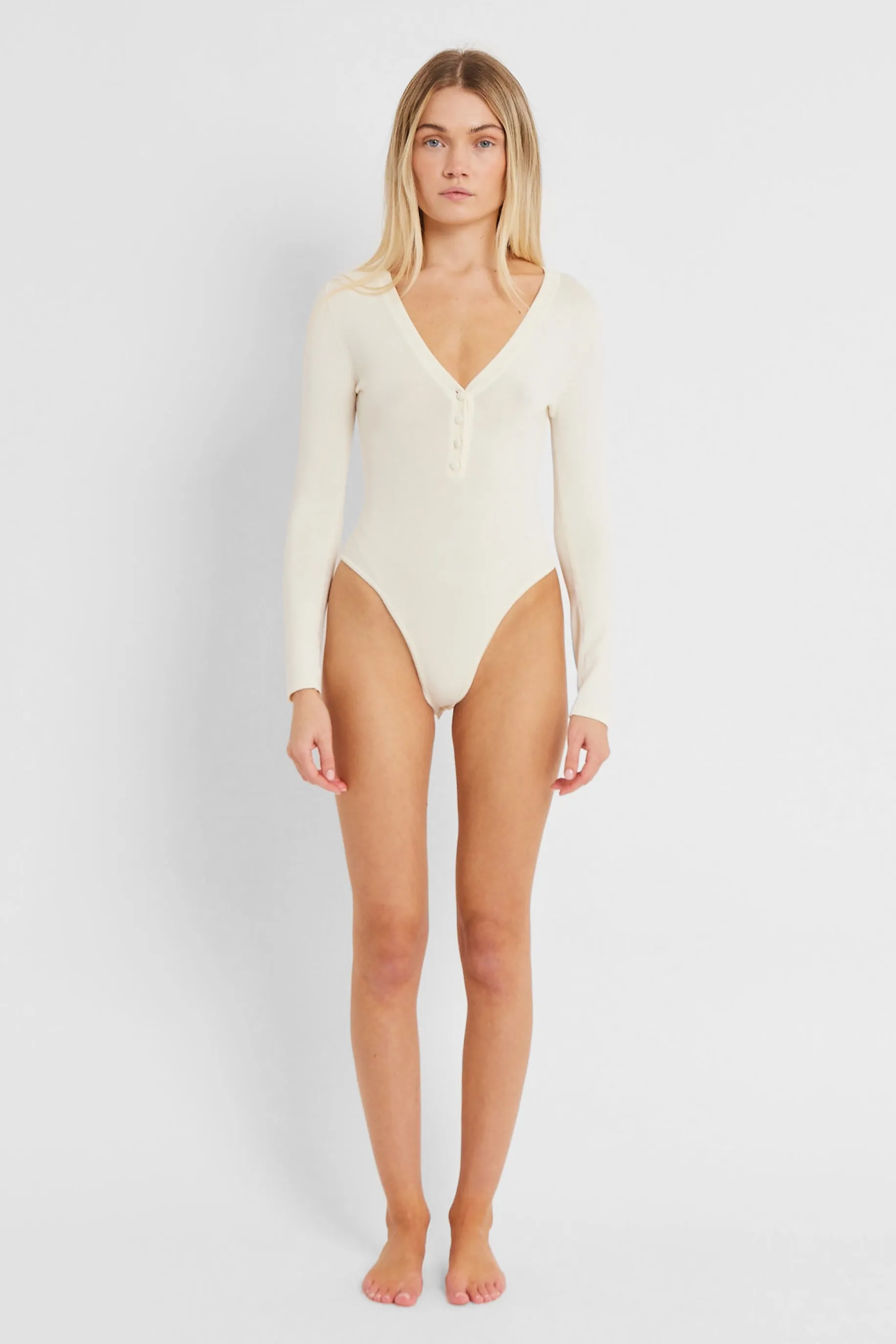 Fine Knit Henley Bodysuit - Cream sold by Because of Alice