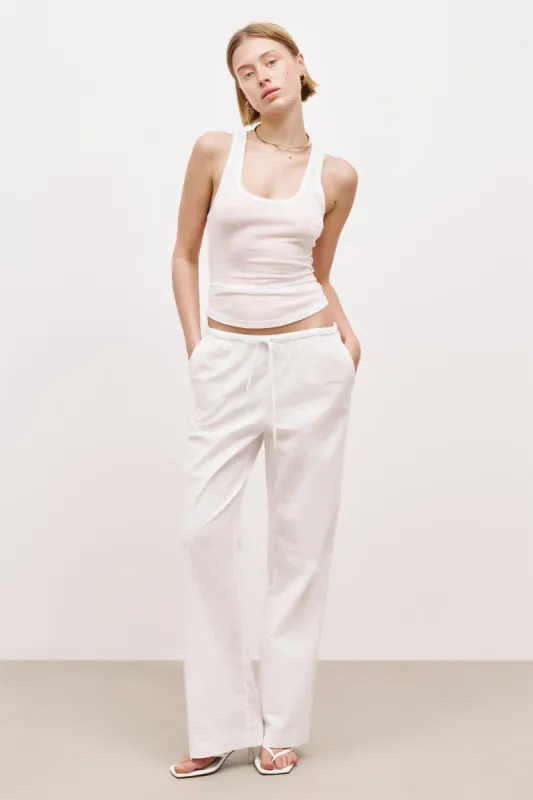 Linen Drawstring Wide Leg Trousers - White sold by Because of Alice