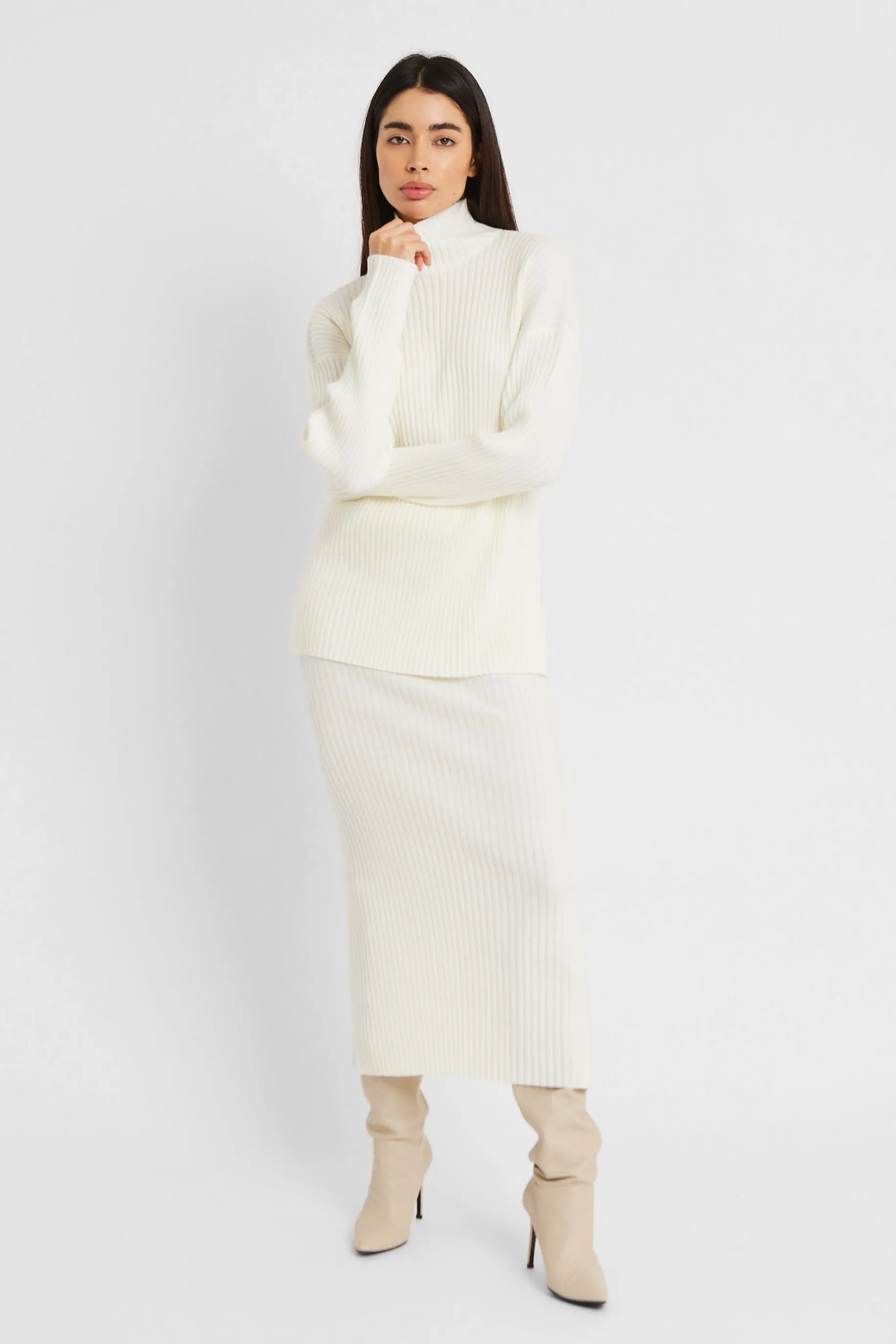 Ribbed Knit High Neck Jumper - Cream sold by Because of Alice product image thumbnail 4