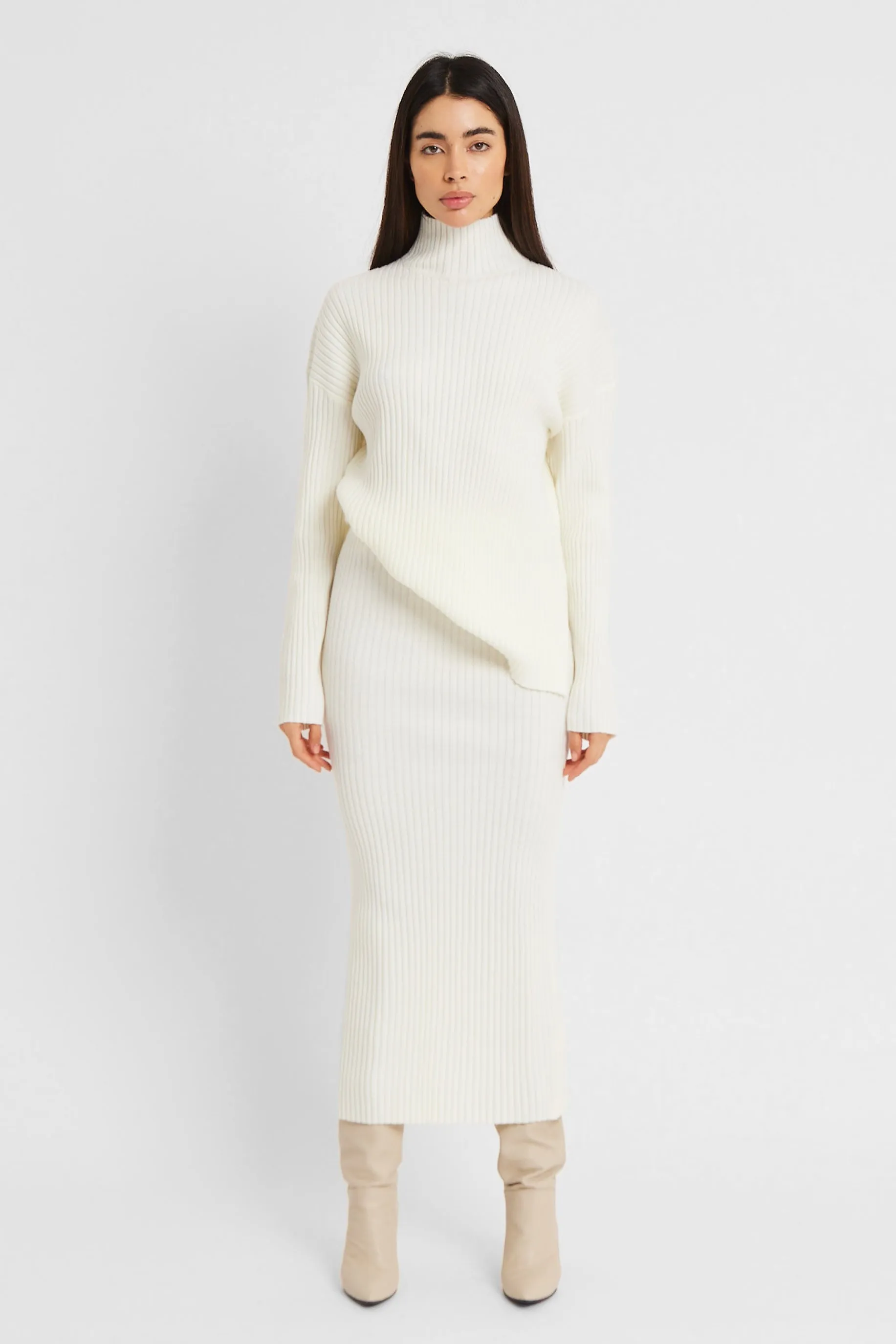 Ribbed Knit High Neck Jumper - Cream sold by Because of Alice product image thumbnail 5