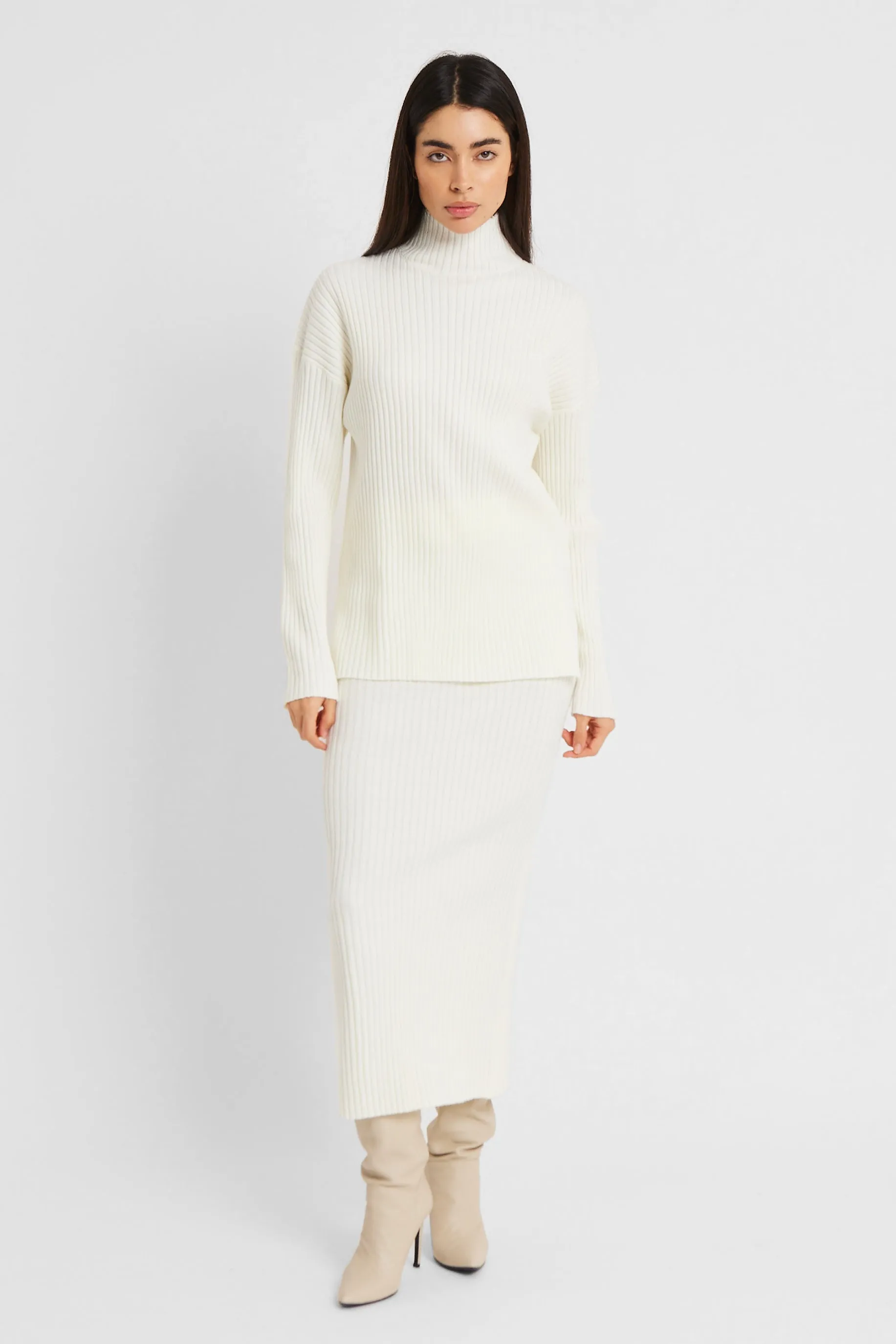 Ribbed Knit High Neck Jumper - Cream sold by Because of Alice