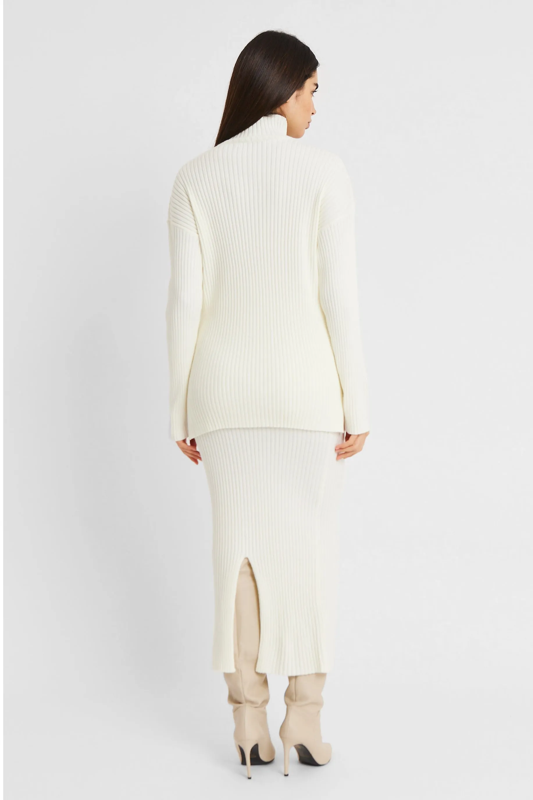 Ribbed Knit High Neck Jumper - Cream sold by Because of Alice product image thumbnail 3