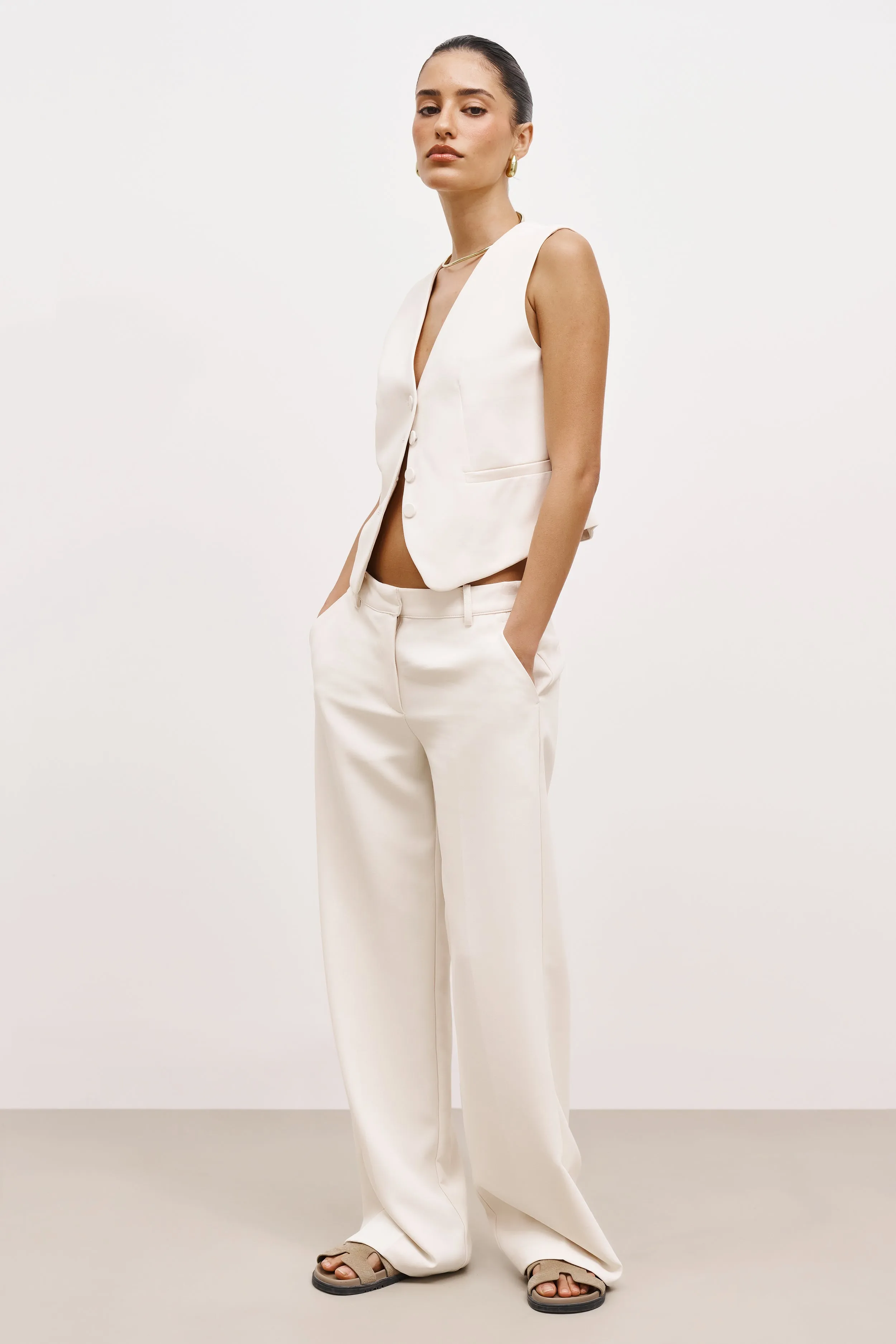 Draped Mid Rise Trousers - Cream sold by Because of Alice