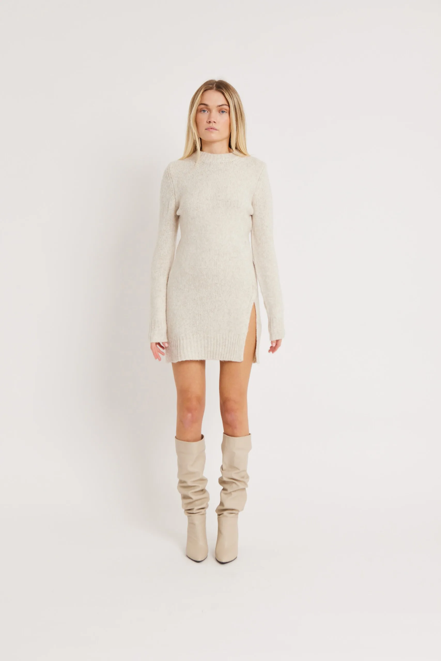 Jumper Dress With Slit - Oatmeal sold by Because of Alice