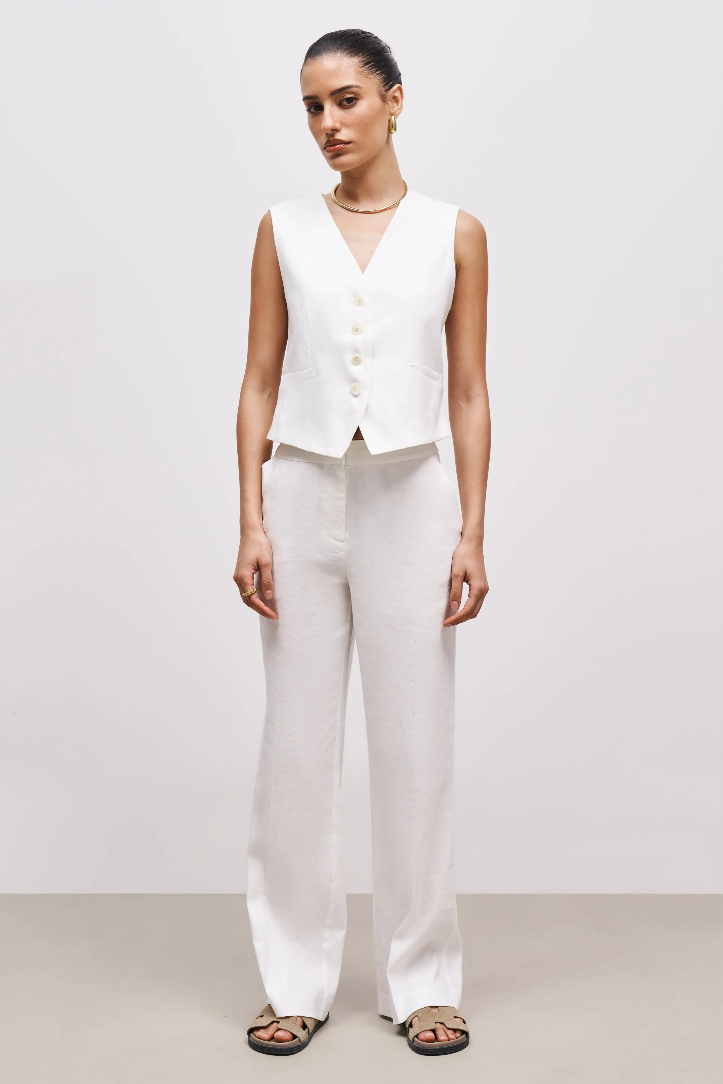 Tailored Linen Trousers - White sold by Because of Alice