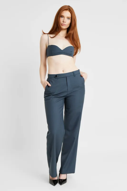 Mid Rise Trousers with Button Detail - Vintage Blue sold by Because of Alice