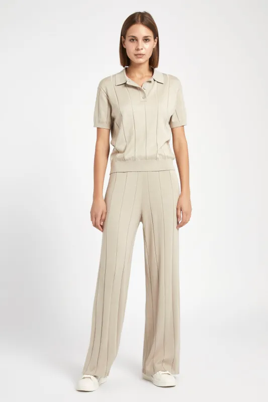 Ribbed Knit Wide Leg Trousers - Stone sold by Because of Alice