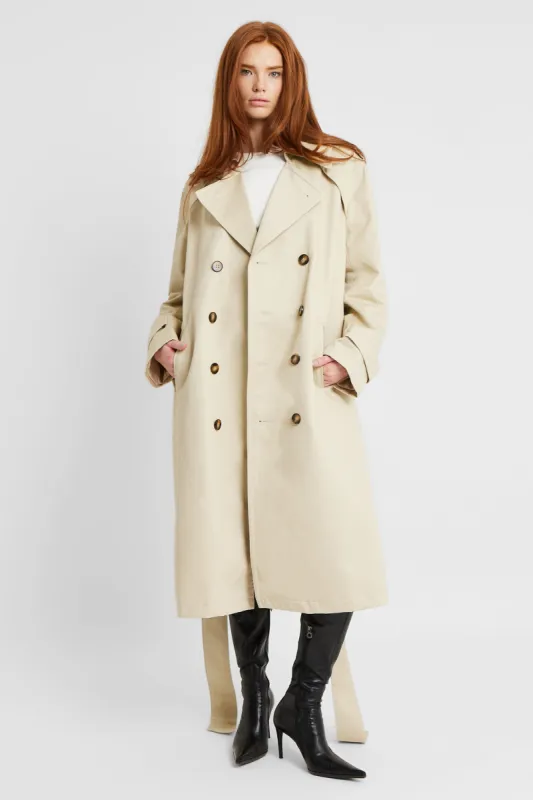 Cotton Belted Trench Coat - Stone sold by Because of Alice