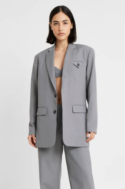 Single Breasted Blazer with Button Belt - Slate sold by Because of Alice